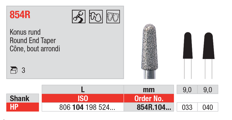 854R - Round End Taper - Diamond Bur